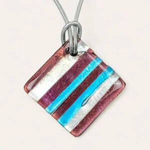 Vintage Murano-Style Art Glass Striped Square Pendant